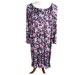 Eileen West Nightgown Womens Large Floral Black Cottagecore Sleep Dress Lounge